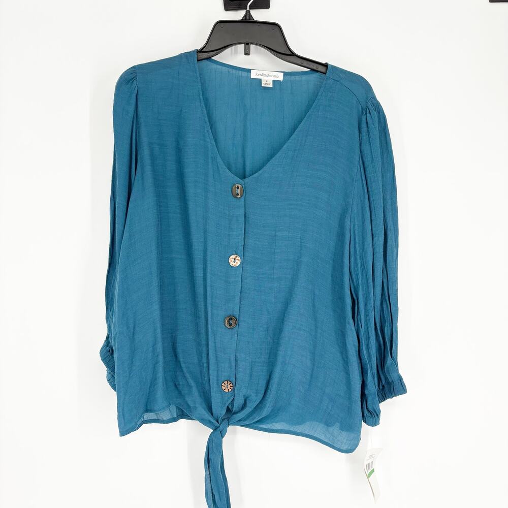NWT John Paul Richard Blue Gauzy‎ Tie Front Button Blouse Size Large